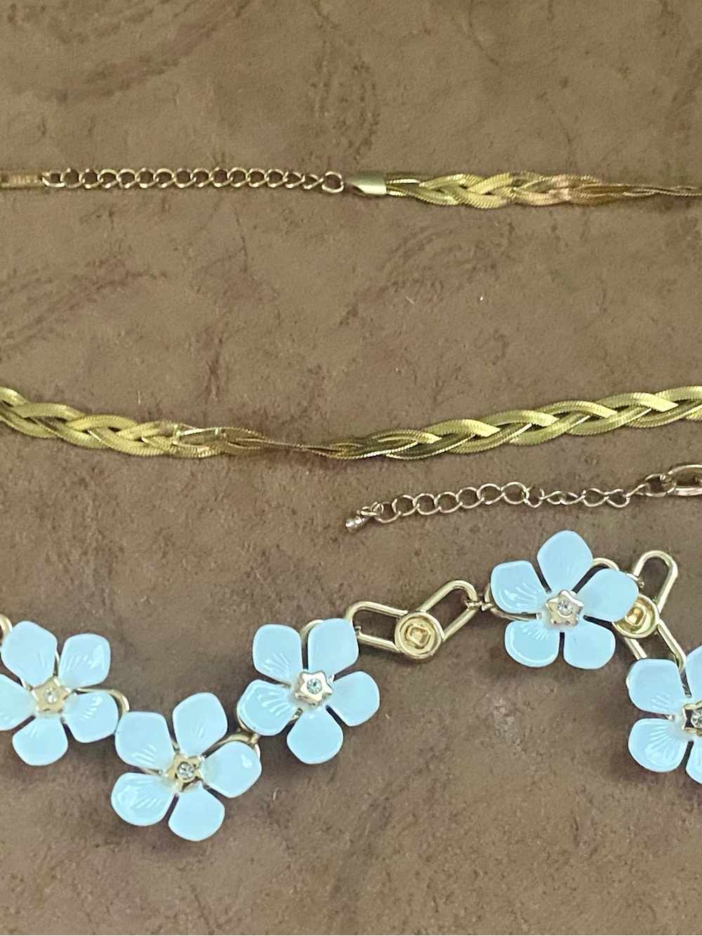 Gold and with White Daisy Charm Necklace and Stainless Steele Gold Braid Chain - Picture 10 of 10